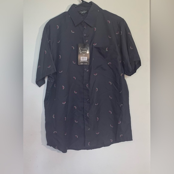 Men’s Gray Watermelon Print Short Sleeve Dress Shirt Size Large - Picture 1 of 2